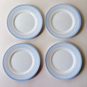 Martha Stewart Everyday France 7.75"  Salad/Dessert Plates White Blue Bands 4